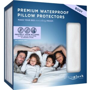 UltraBlock Ultra Plush Premium Waterproof Pillow Protector - Zippered Body Pillow Case Cover - Super Soft and Quiet Feather Proof Encasement (Body Size 20 inches x 54 inches)