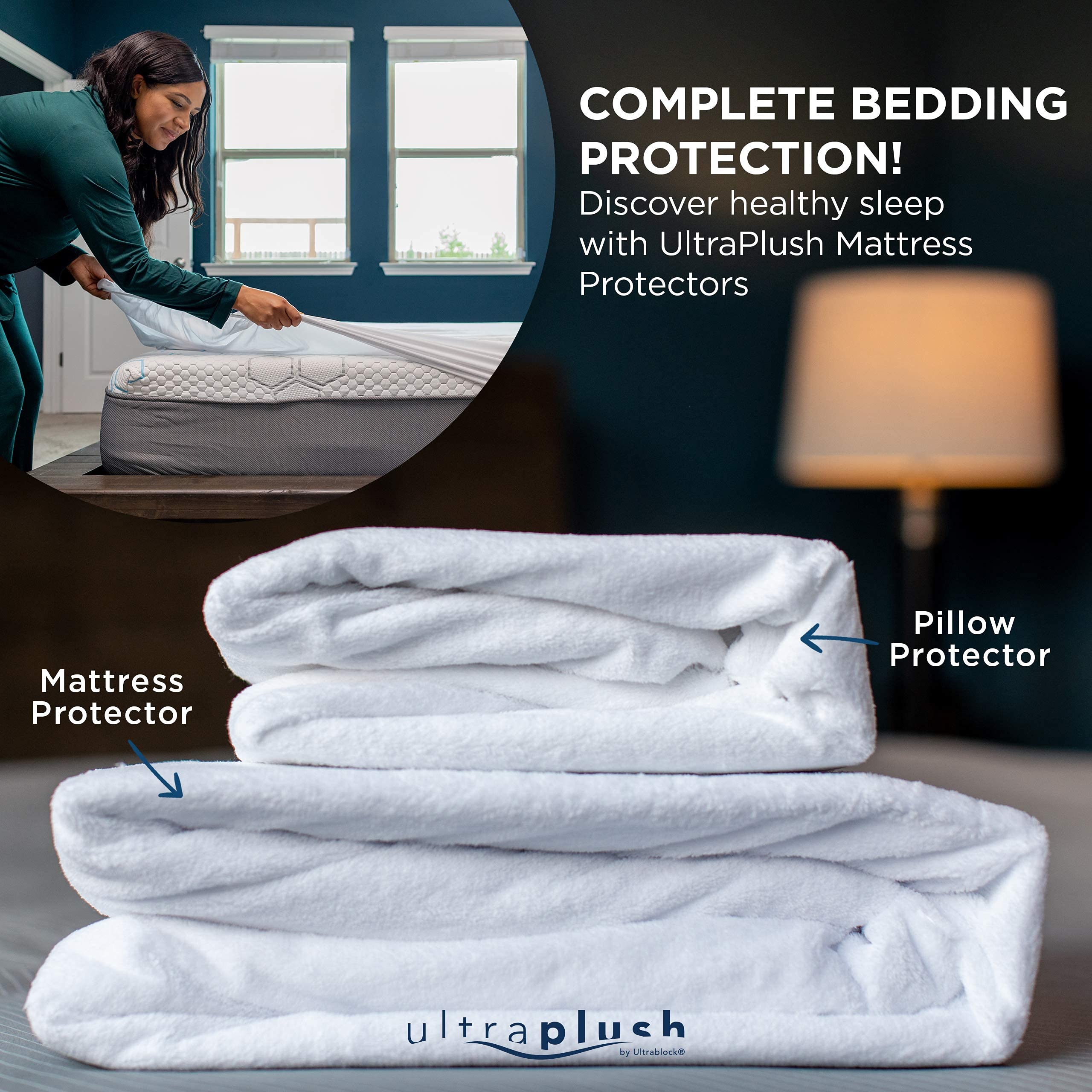 UltraBlock Ultra Plush Premium Waterproof Pillow Protector - Zippered Body Pillow Case Cover - Super Soft and Quiet Feather Proof Encasement (Body Size 20 inches x 54 inches)