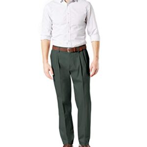 Dockers Men's Classic Fit Signature Khaki Lux Cotton Stretch Pants-Pleated (Regular and Big & Tall), Olive Grove, 36W x 32L