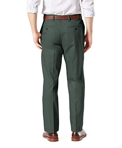 Dockers Men's Classic Fit Signature Khaki Lux Cotton Stretch Pants-Pleated (Regular and Big & Tall), Olive Grove, 36W x 32L