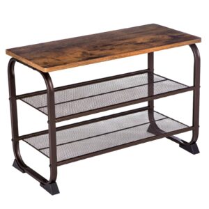 vasagle shoe bench rack, 3-tier storage shelf for entryway hallway living room, industrial accent furniture with steel frame, 11.8 x 26.0 x 17.7 inches, rustic brown