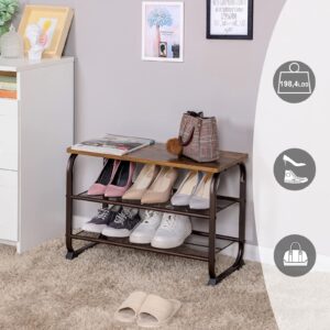 VASAGLE Shoe Bench Rack, 3-Tier Storage Shelf for Entryway Hallway Living Room, Industrial Accent Furniture with Steel Frame, 11.8 x 26.0 x 17.7 Inches, Rustic Brown