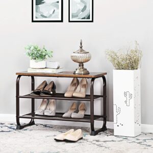 VASAGLE Shoe Bench Rack, 3-Tier Storage Shelf for Entryway Hallway Living Room, Industrial Accent Furniture with Steel Frame, 11.8 x 26.0 x 17.7 Inches, Rustic Brown