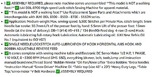 Juki DDL8700 LockStitch Industrial Sewing Machine,Table,Servo Motor,Lamp. Not Assembled