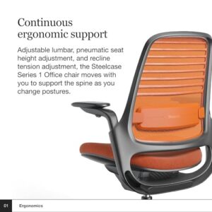 Steelcase Series 1 Office Chair - Ergonomic Work Chair with Wheels for Hard Flooring - Helps Support Productivity - Weight-Activated Controls, Back Supports & Arm Support - Easy Assembly - Tangerine