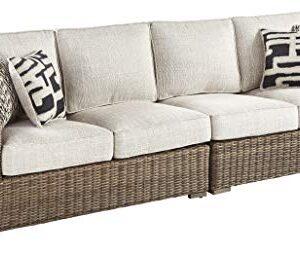 Signature Design by Ashley Beachcroft Outdoor Left & Right Arm Facing Wicker Patio Loveseats, Brown & Beige