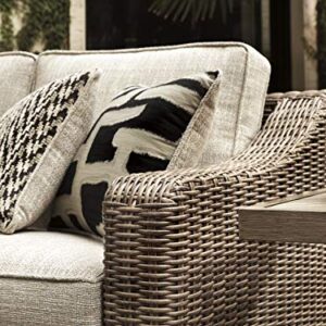 Signature Design by Ashley Beachcroft Outdoor Left & Right Arm Facing Wicker Patio Loveseats, Brown & Beige