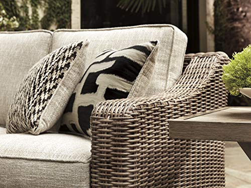 Signature Design by Ashley Beachcroft Outdoor Left & Right Arm Facing Wicker Patio Loveseats, Brown & Beige