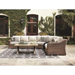 Signature Design by Ashley Beachcroft Outdoor Left & Right Arm Facing Wicker Patio Loveseats, Brown & Beige