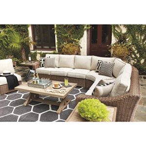 Signature Design by Ashley Beachcroft Outdoor Left & Right Arm Facing Wicker Patio Loveseats, Brown & Beige