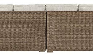 Signature Design by Ashley Beachcroft Outdoor Left & Right Arm Facing Wicker Patio Loveseats, Brown & Beige