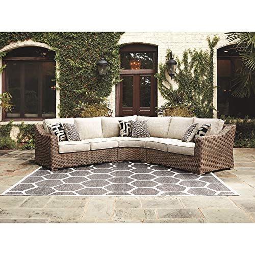 Signature Design by Ashley Beachcroft Outdoor Left & Right Arm Facing Wicker Patio Loveseats, Brown & Beige