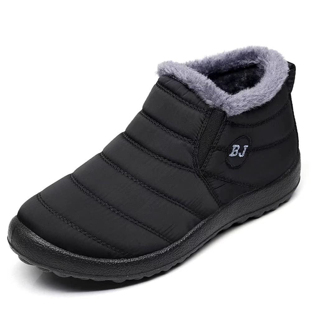 Women Warm Ankle Snow Boots Fur Lining Thickening Slip On Winter Shoes Black US 8.5（41）