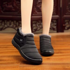 Women Warm Ankle Snow Boots Fur Lining Thickening Slip On Winter Shoes Black US 8.5（41）