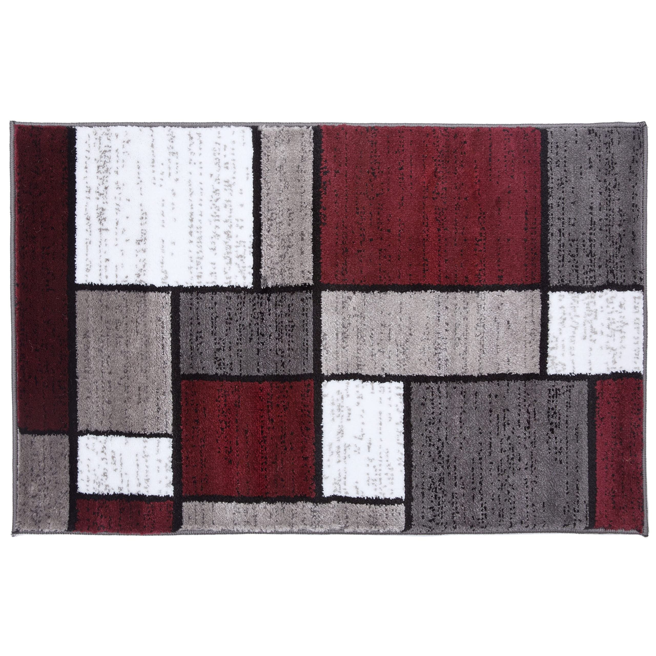 Rugshop Contemporary Modern Boxes Area Rug 2' x 3' Red