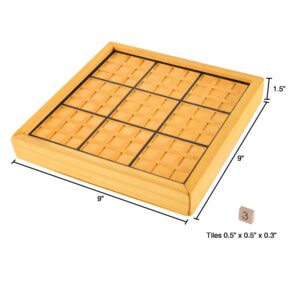 Sudoku Set - Wood Number Tiles, Game Board, and Tile Storage Drawer with Puzzle Book - 100 Challenging Brain Teasers for Adults and Kids