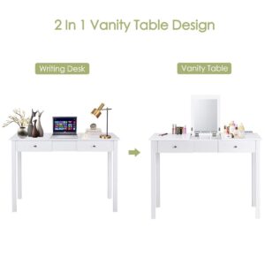 Giantex Vanity Table with Flip Top Mirror, Makeup Dressing Table Writing Desk with 2 Drawers and Removable Organizer 9 Compartments, Bedroom Vanity Table for Girls Women, Easy Assembly, White