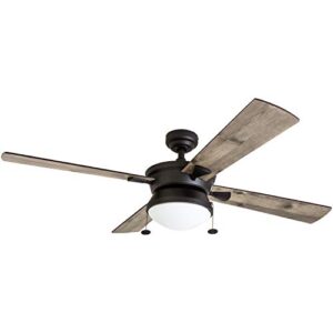 Prominence Home Auletta, 52 Inch Contemporary Indoor Outdoor Ceiling Fan with Light, Pull Chain, Dual Mounting Options, Dual Finish Blades, Reversible Motor - 50345-01 (Matte Black)