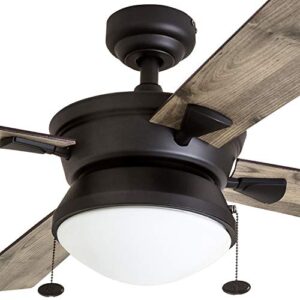 Prominence Home Auletta, 52 Inch Contemporary Indoor Outdoor Ceiling Fan with Light, Pull Chain, Dual Mounting Options, Dual Finish Blades, Reversible Motor - 50345-01 (Matte Black)