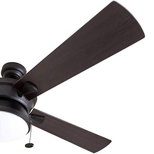 Prominence Home Auletta, 52 Inch Contemporary Indoor Outdoor Ceiling Fan with Light, Pull Chain, Dual Mounting Options, Dual Finish Blades, Reversible Motor - 50345-01 (Matte Black)