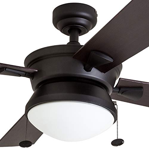 Prominence Home Auletta, 52 Inch Contemporary Indoor Outdoor Ceiling Fan with Light, Pull Chain, Dual Mounting Options, Dual Finish Blades, Reversible Motor - 50345-01 (Matte Black)