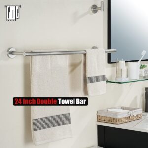 JQK Double Towel Bar, 24 Inch 304 Stainless Steel Thicken 0.8mm Bath Towel Rack for Bathroom, Towel Holder Brushed Wall Mount, Total Length 27.16 Inch, TB100L24-BN