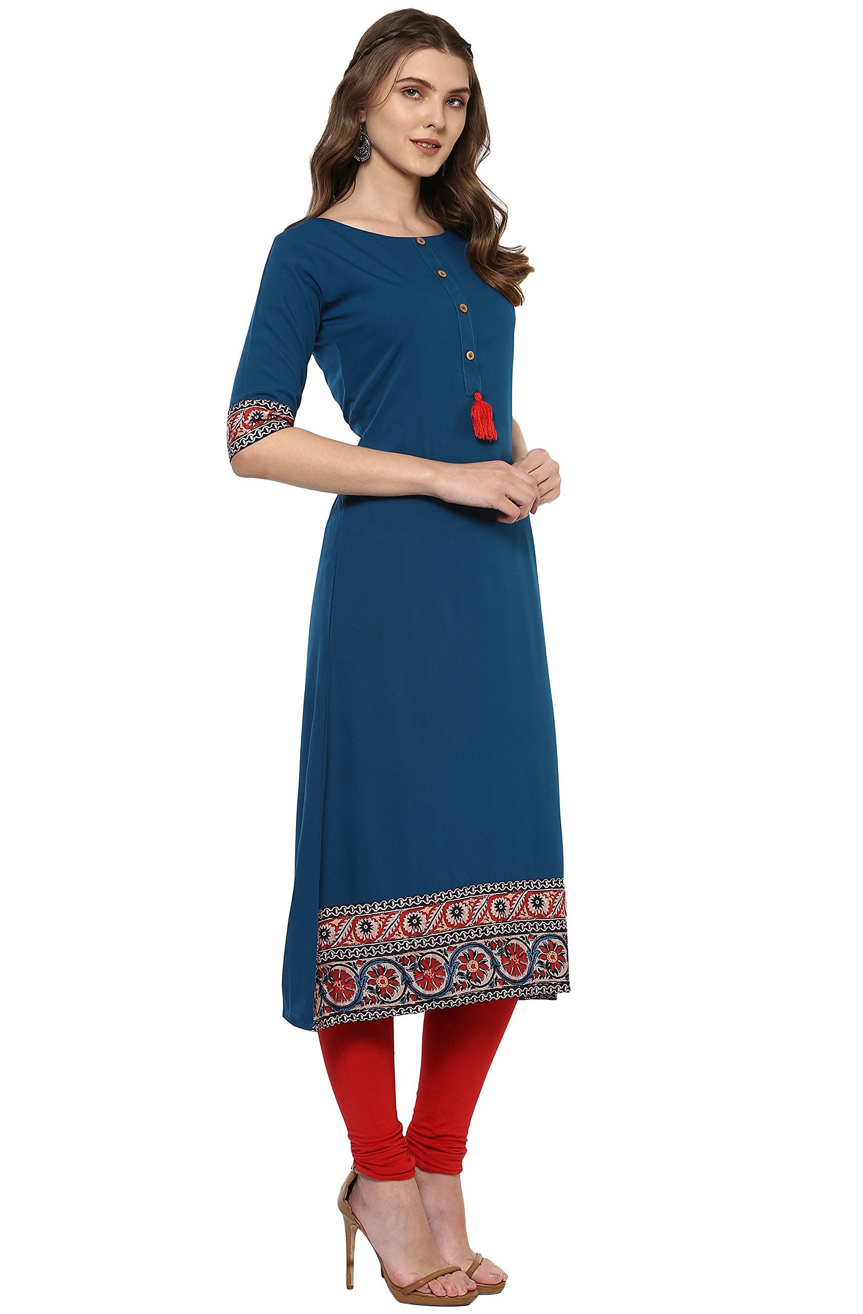 Janasya Indian Women's Tunic Tops Crepe Kurti for Women(JNE2100-KR-144-XXL) Turquoise