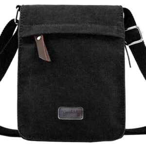 Berchirly Canvas Shoulder Bag Men Casual Travel Male 8Inch Crossbody Messenger Bag Black