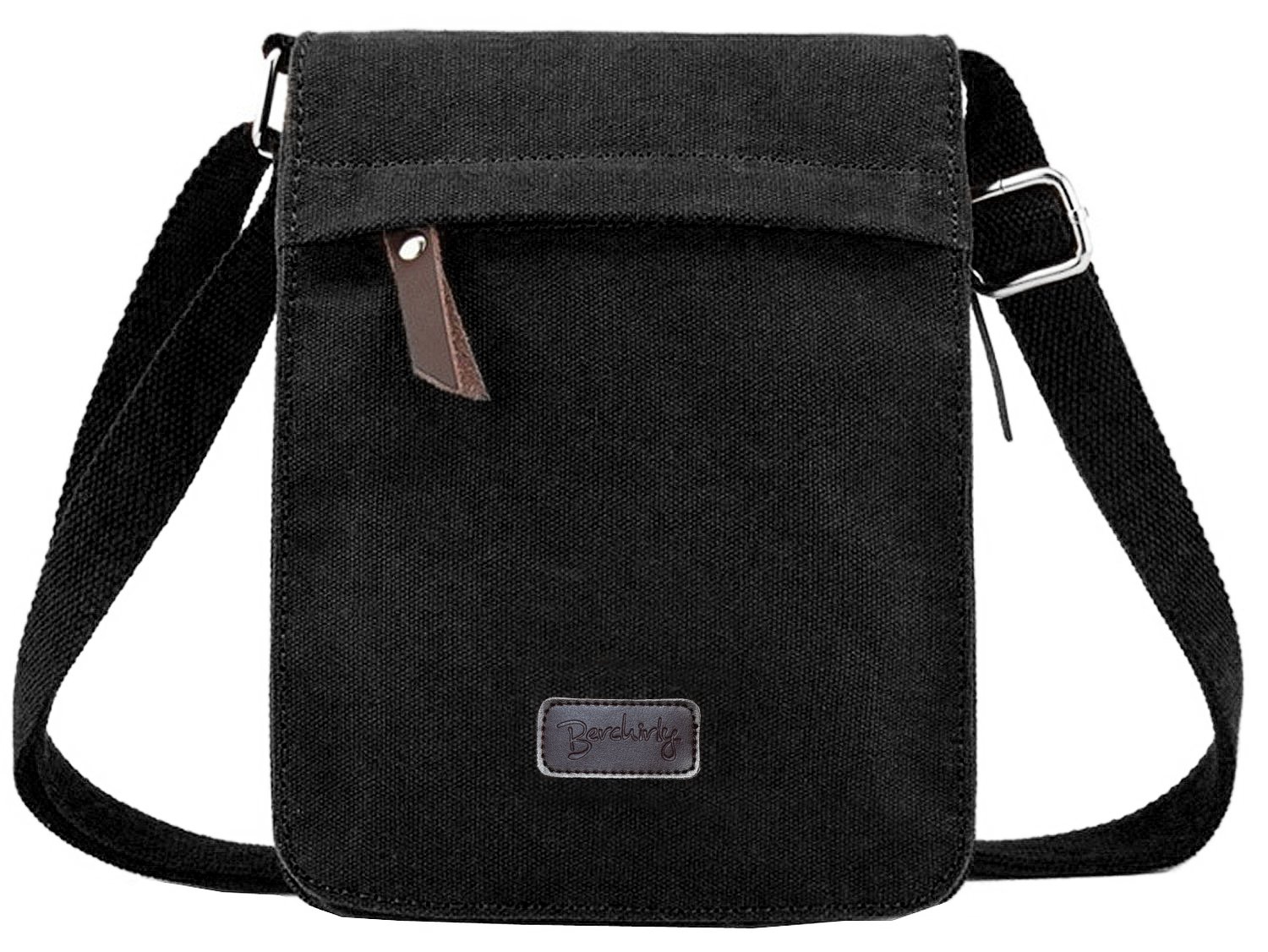 Berchirly Canvas Shoulder Bag Men Casual Travel Male 8Inch Crossbody Messenger Bag Black