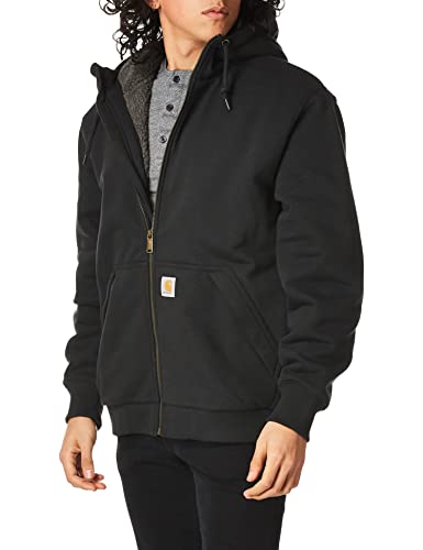 Carhartt Men's Rain Defender Rockland Sherpa Lined Hooded Sweatshirt, Black, X-Large