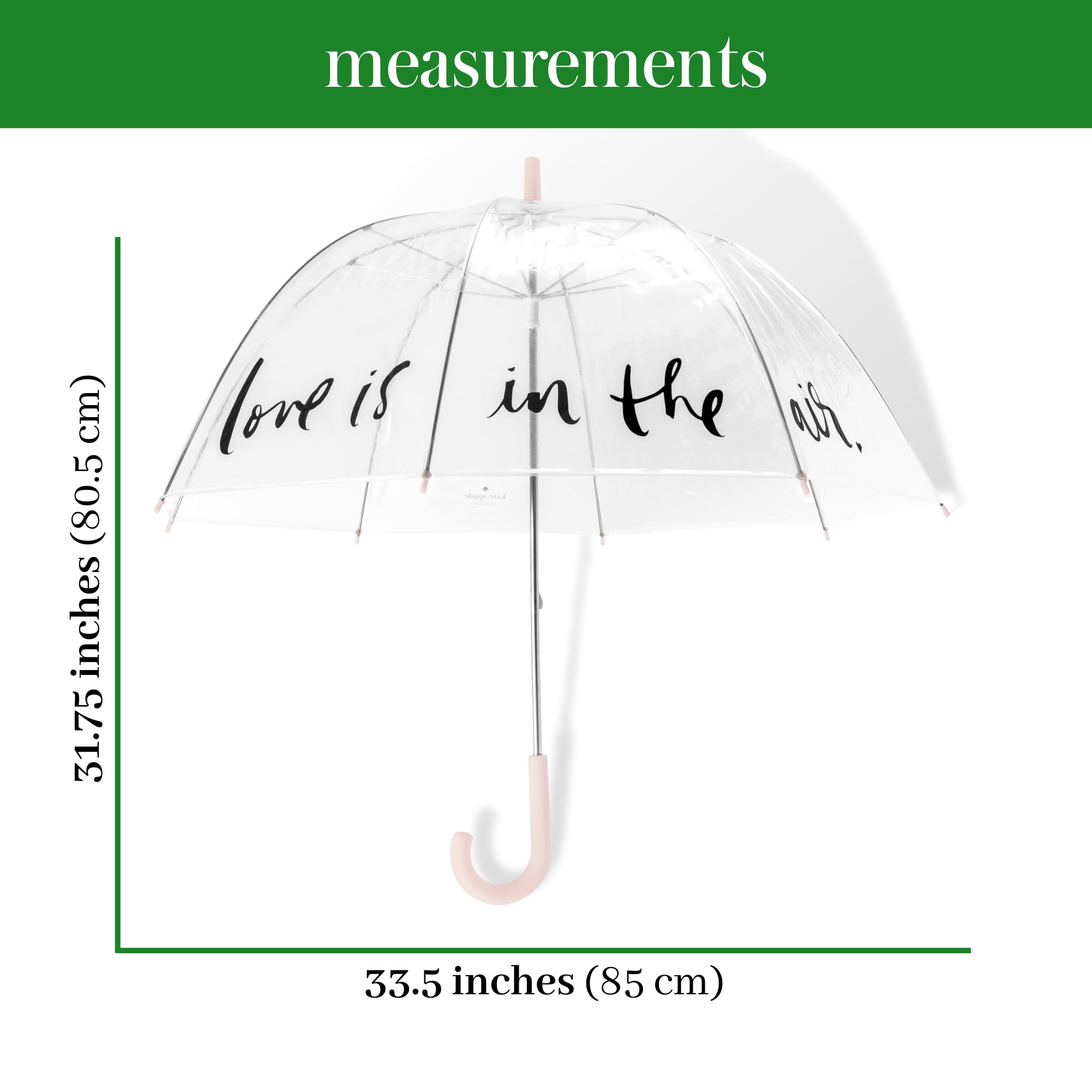 Kate Spade New York Clear Umbrella for Rain, Large Bubble Umbrella for Weddings, Love Is In The Air