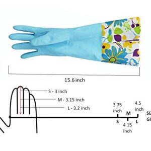 Finnhomy 31229 Household Gloves Latex free cleaning Gloves with soft fiber lining extra long cuff 15" and Vinyl Textured Grip 2 Pair Large