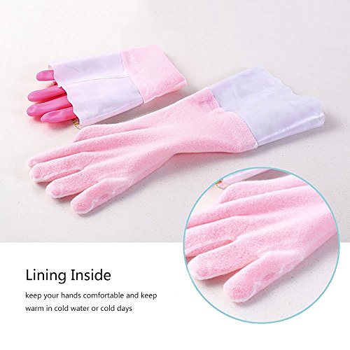 Finnhomy 31229 Household Gloves Latex free cleaning Gloves with soft fiber lining extra long cuff 15" and Vinyl Textured Grip 2 Pair Large