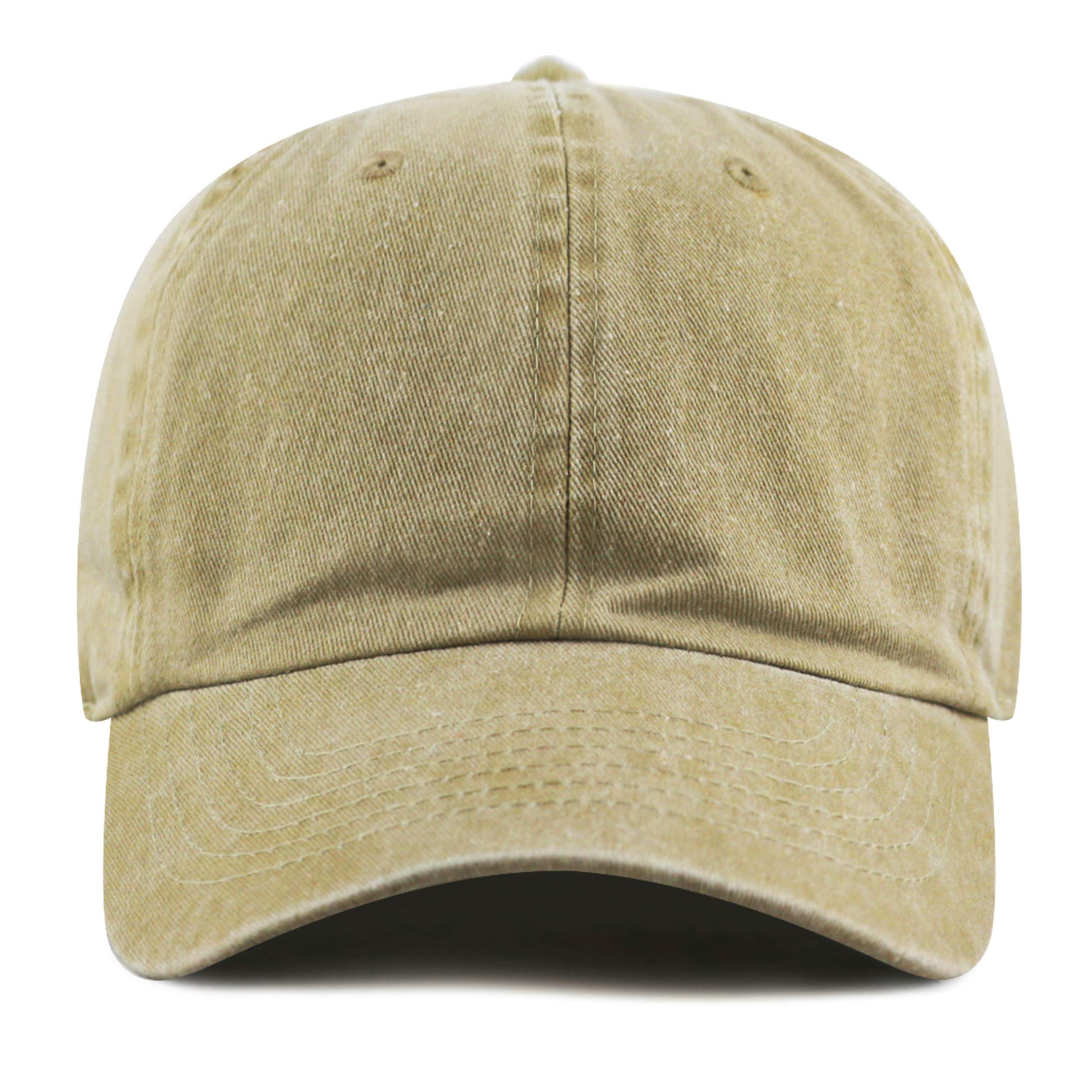 The Hat Depot 100% Cotton Pigment Dyed Low Profile Dad Hat Six Panel Cap (1. Khaki)