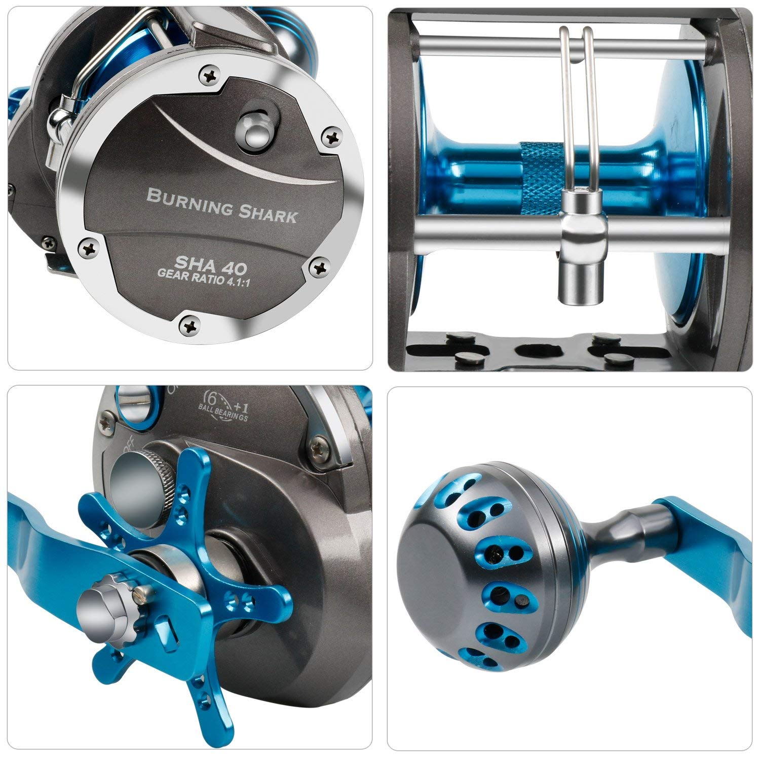 Burning Shark Trolling Reel Saltwater Level Wind Reels, Drag Reels Boat Fishing Ocean Fishing for Sea Bass Grouper Salmon-SHA40