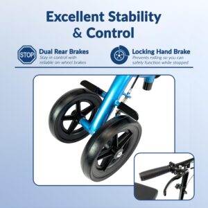 KneeRover Economy Knee Scooter Steerable Knee Walker for Adults for Foot Surgery, Broken Ankle, Foot Injuries - Foldable Knee Rover Scooter for Broken Foot Injured Leg Crutch with Dual Brakes (Blue)