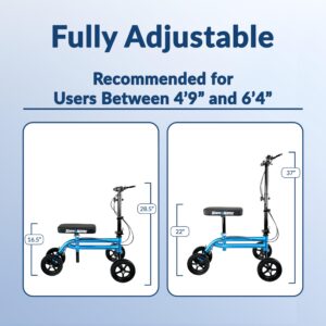 KneeRover Economy Knee Scooter Steerable Knee Walker for Adults for Foot Surgery, Broken Ankle, Foot Injuries - Foldable Knee Rover Scooter for Broken Foot Injured Leg Crutch with Dual Brakes (Blue)