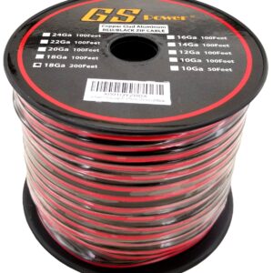 GS Power 18 Gauge 200’ Red /200' Black (400 feet Total) Bonded Zip Cord Speaker Cable for Model Train Car Audio Radio Amplifier Remote 12V Automotive Trailer Harness LED Light Wiring