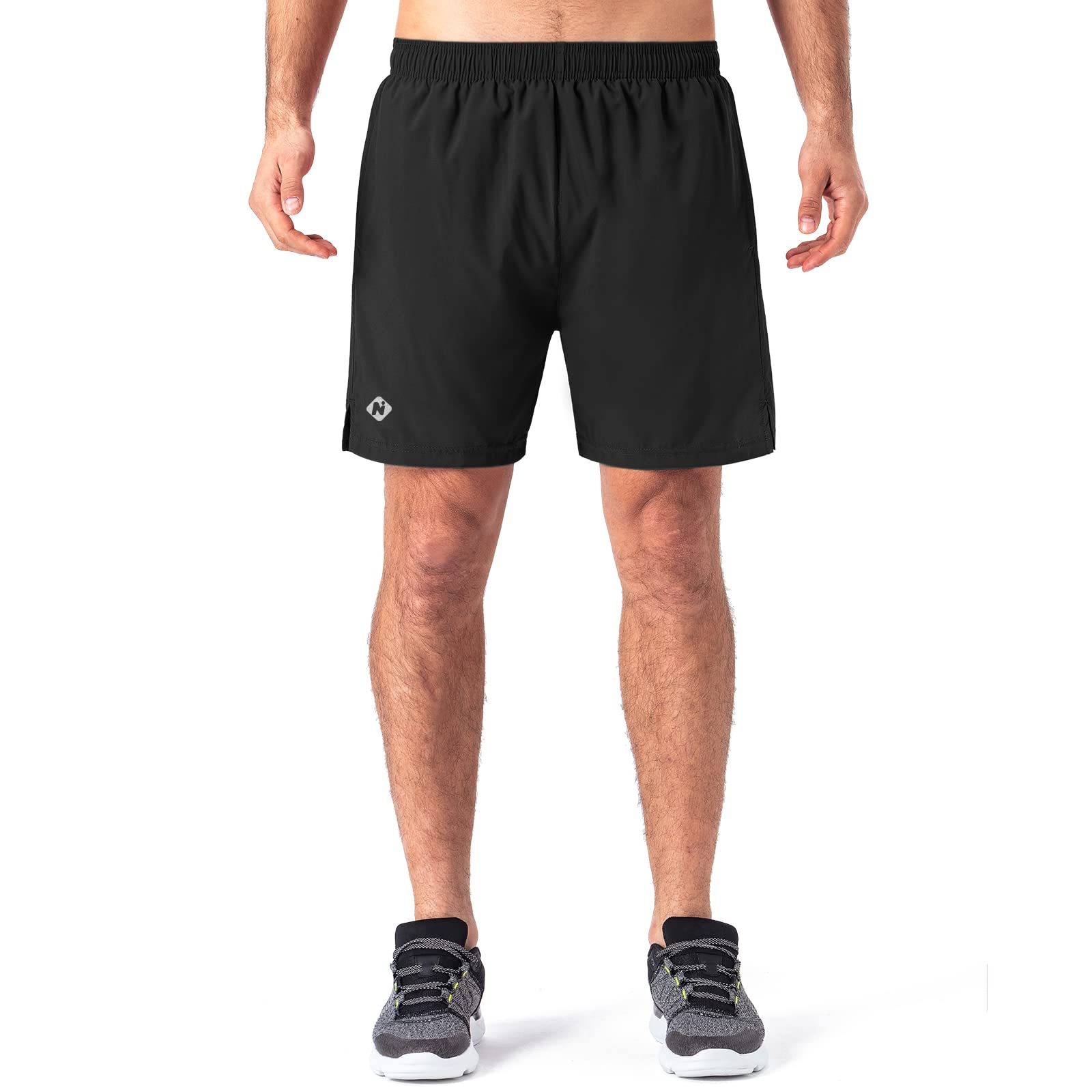 NAVISKIN Men's 5 inch Running Shorts Lightweight Quick Dry Workout Shorts Zipper Pocket Black Size L