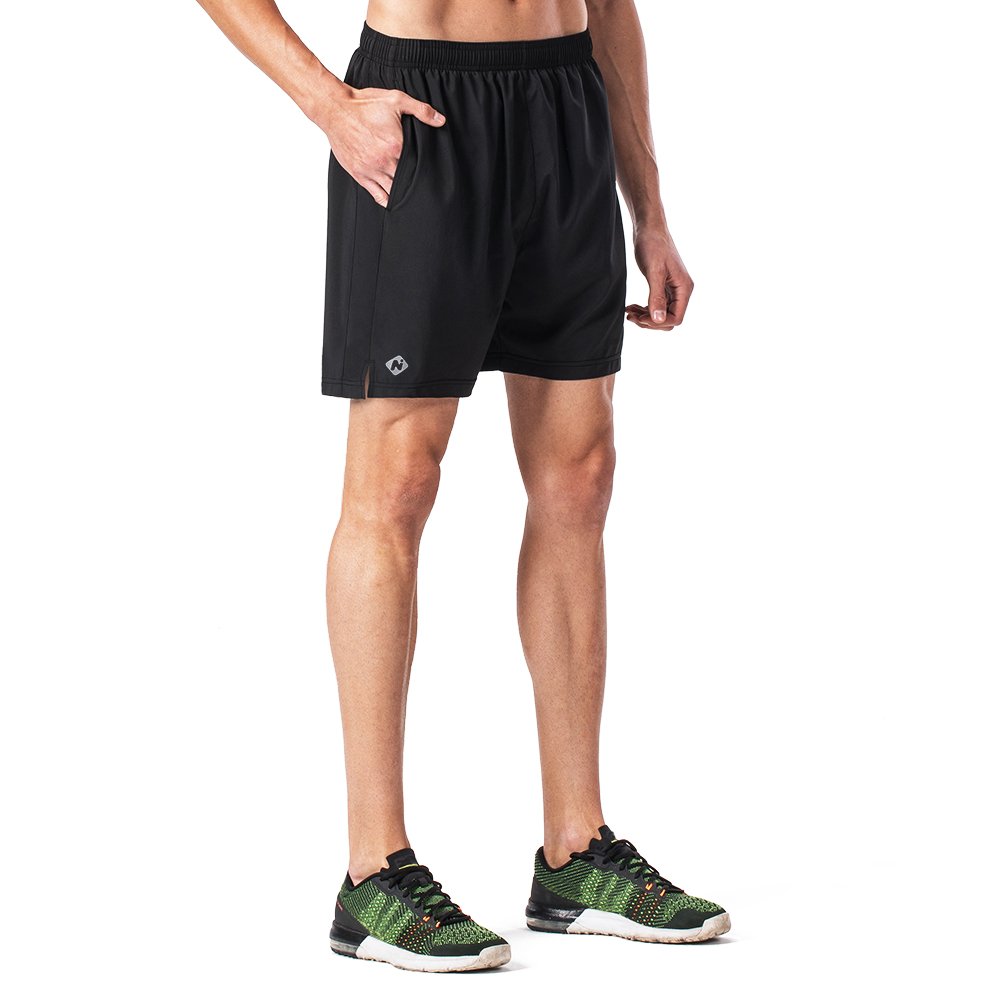 NAVISKIN Men's 5 inch Running Shorts Lightweight Quick Dry Workout Shorts Zipper Pocket Black Size L