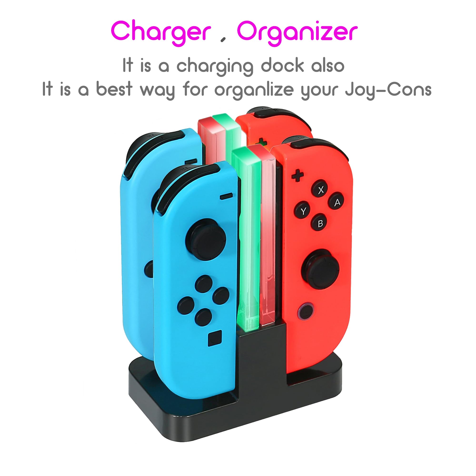 INNVO Power Dock -Switch Joycon Charger, 4 in 1 Charging Dock for Nintendo Controller, Fast Charging Station, USB C Charge Cable Included Black