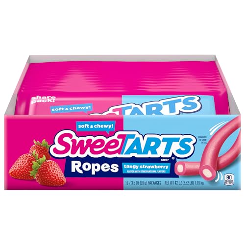 SweeTARTS Ropes, Candy, Tangy Strawberry, Soft and Chewy, Back to School Sweet Treat, 3.5 oz, 12 ct