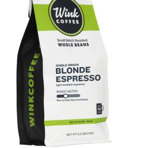 Wink Coffee Blonde Espresso, Whole Bean Coffee, 100% Arabica, Large 2.2 Pound Bag, Colombian Single Origin, Smooth, Light, and Complex, Sustainably Sourced