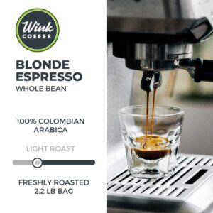 Wink Coffee Blonde Espresso, Whole Bean Coffee, 100% Arabica, Large 2.2 Pound Bag, Colombian Single Origin, Smooth, Light, and Complex, Sustainably Sourced