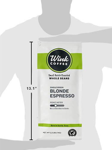 Wink Coffee Blonde Espresso, Whole Bean Coffee, 100% Arabica, Large 2.2 Pound Bag, Colombian Single Origin, Smooth, Light, and Complex, Sustainably Sourced