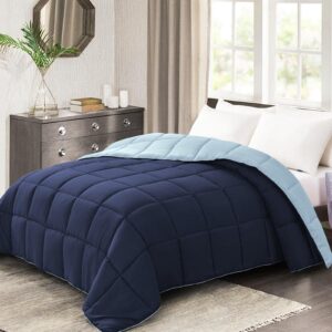 homelike moment lightweight king comforter - blue down alternative bedding king size comforters, all season duvet insert quilted reversible bed comforter soft cozy king size navy/light blue