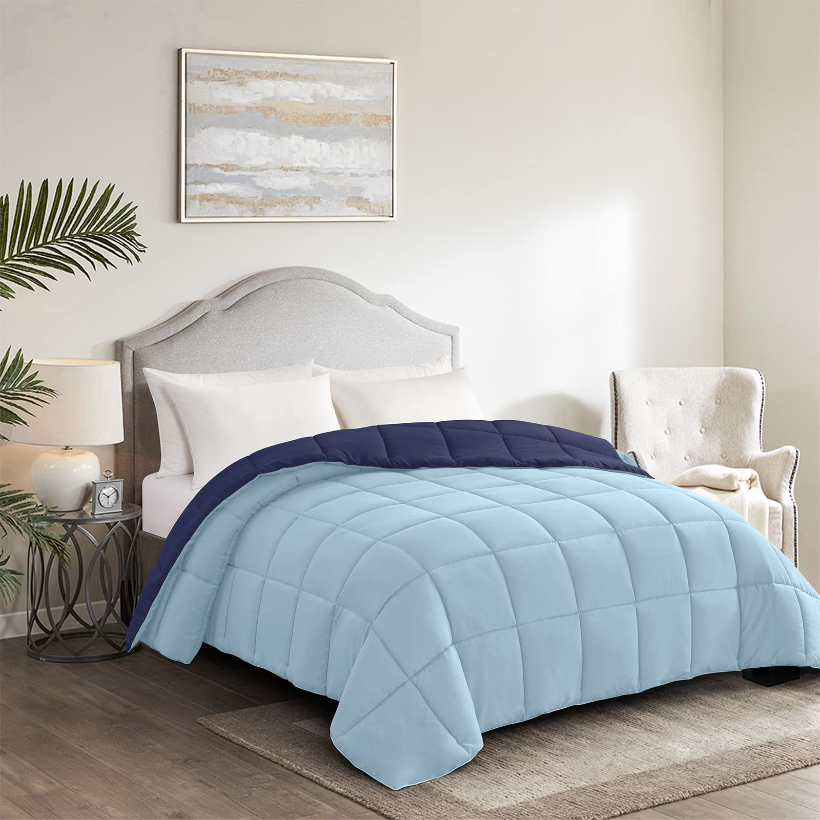 Homelike Moment Lightweight King Comforter - Blue Down Alternative Bedding King Size Comforters, All Season Duvet Insert Quilted Reversible Bed Comforter Soft Cozy King Size Navy/Light Blue