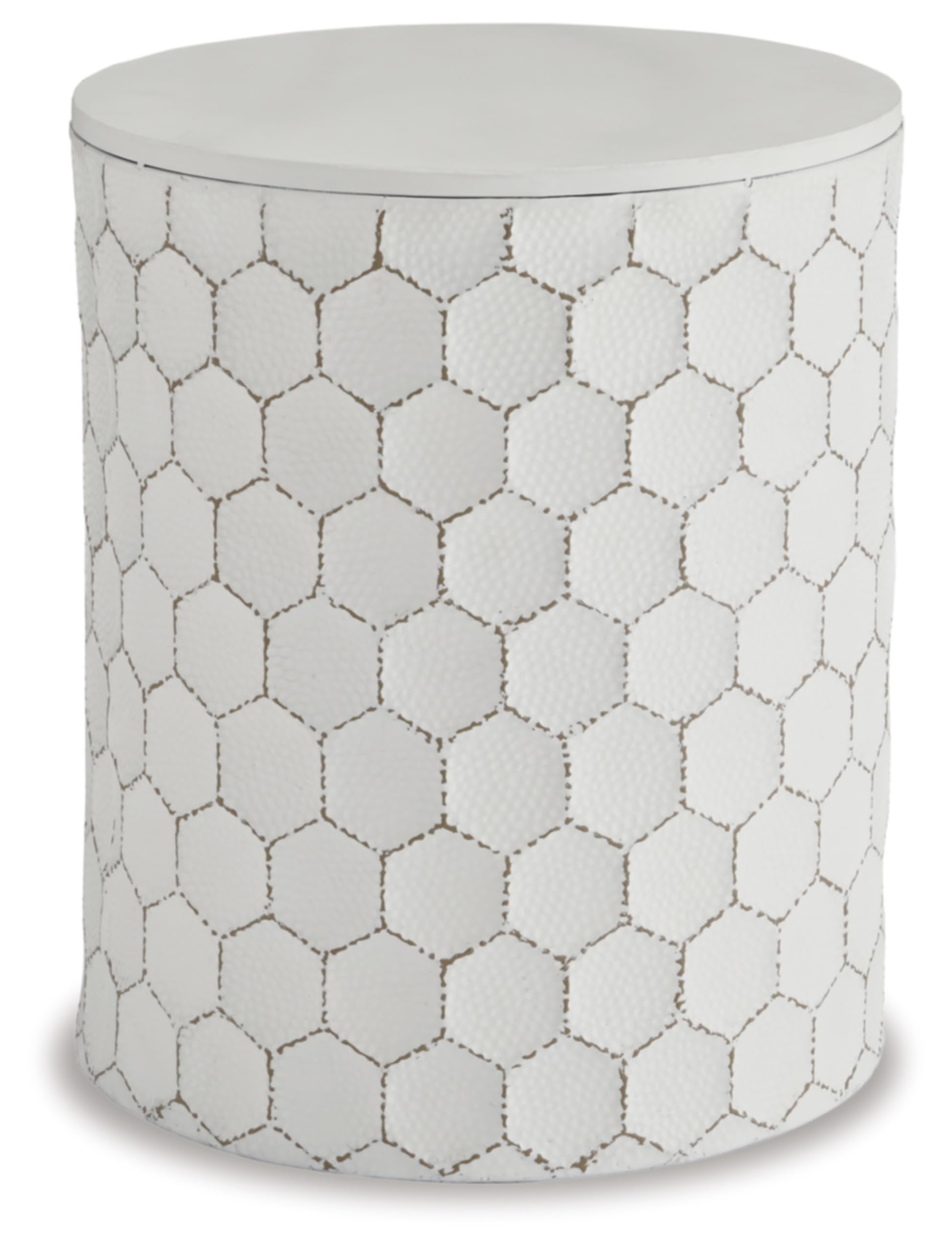 Signature Design by Ashley Polly Geometric Honeycomb Indoor Outdoor Accent Stool or Table, White