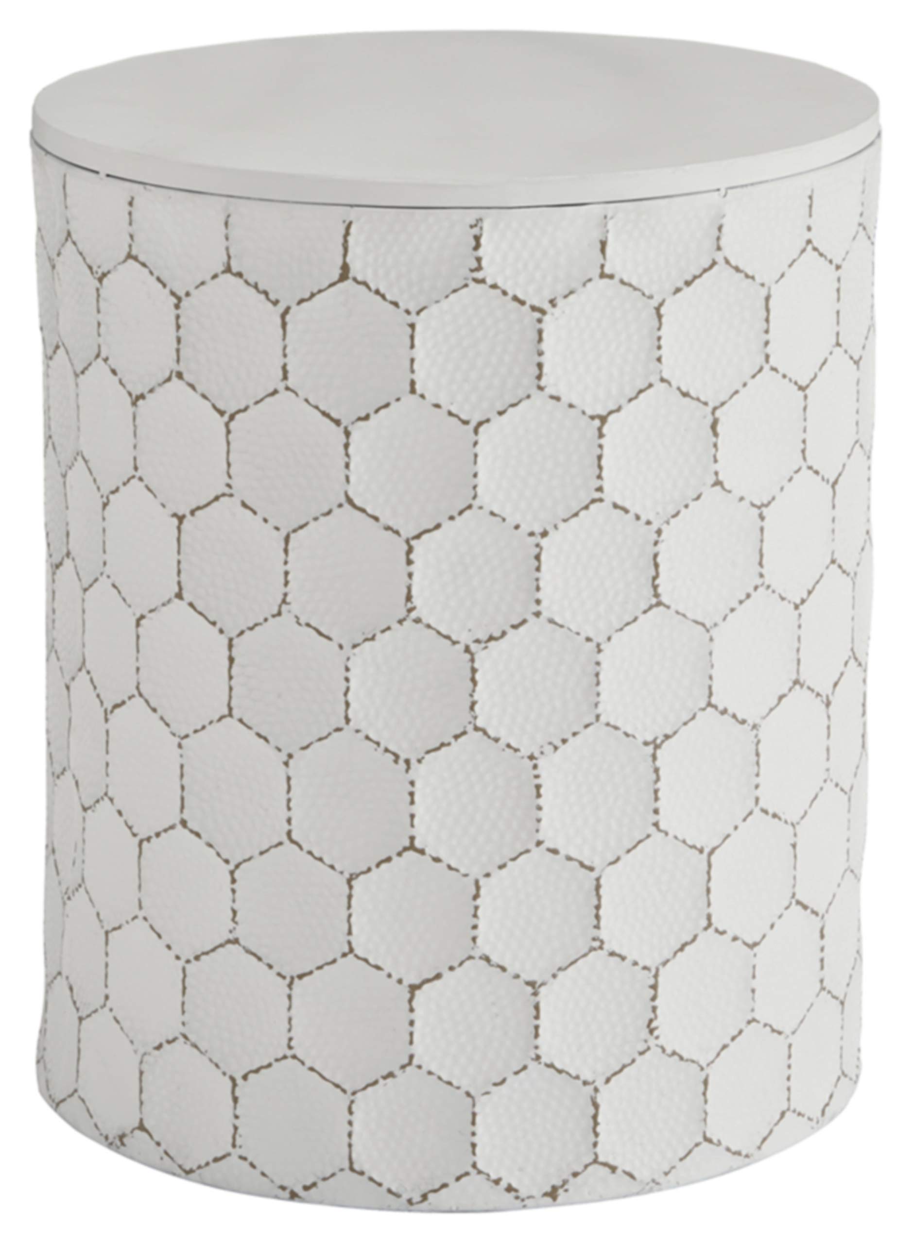 Signature Design by Ashley Polly Geometric Honeycomb Indoor Outdoor Accent Stool or Table, White