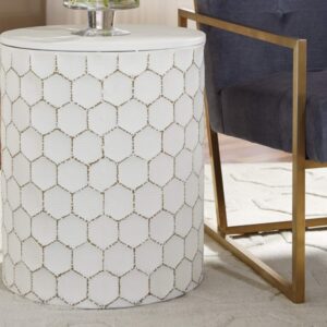 Signature Design by Ashley Polly Geometric Honeycomb Indoor Outdoor Accent Stool or Table, White